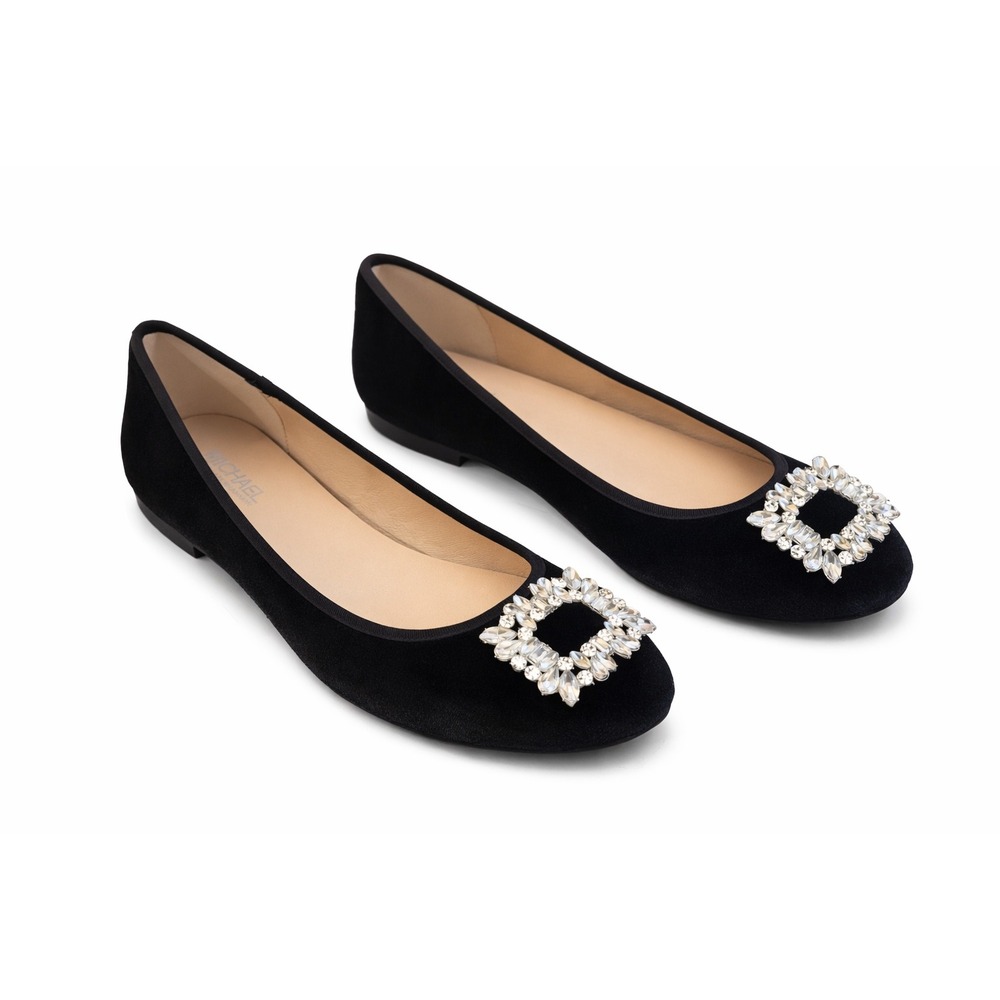 Michael Kors Sophie Black Velvet Crystal Buckle Ballet Flats Mens Size 9M 108699